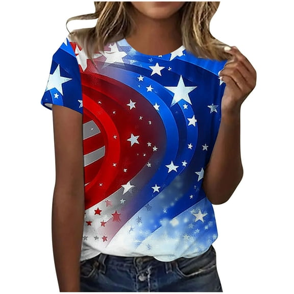 GERsome 4th of July T Shirts for Women Short Sleeve Patriotic Pullover Tops Casual American Flag Shirts Crewneck Loose-Fit Blouses S-2XL