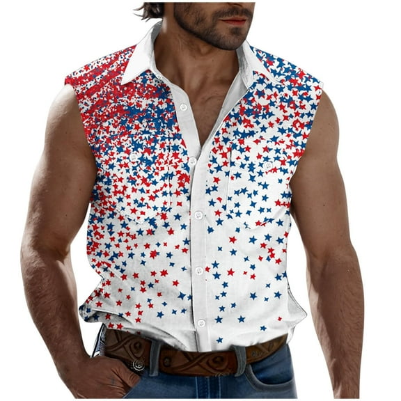 GERsome 4th of July Tank Tops Mens Sleeveless Button Down Muscle Tee American Flag Stars Stripes Graphic Tees S-3XL