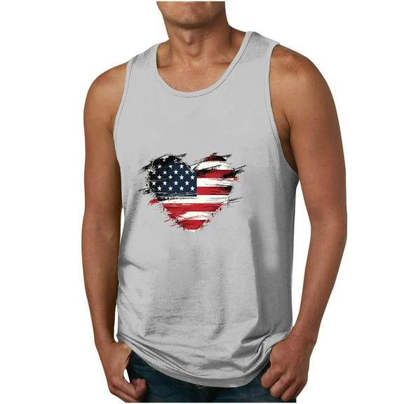 GERsome 4th of July Tank Tops for Men Summer Crew Neck Sleeveless Patriotic T Shirts Loose Fit American Flag Graphic Tees M-6XL