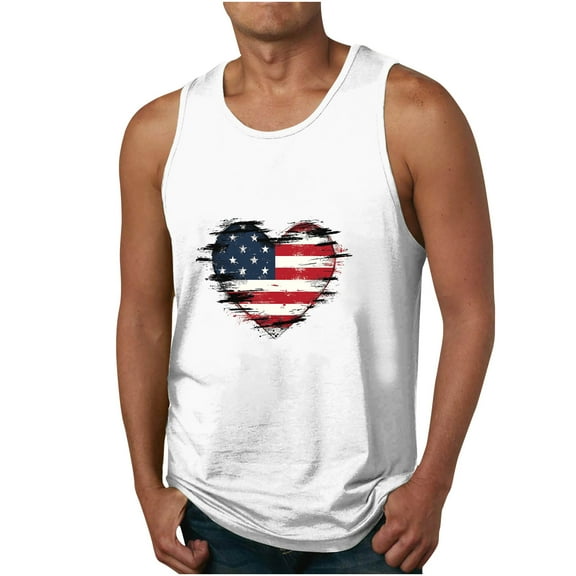 GERsome 4th of July Tank Tops for Men Summer Crew Neck Sleeveless Patriotic T Shirts Loose Fit American Flag Graphic Tees M-6XL