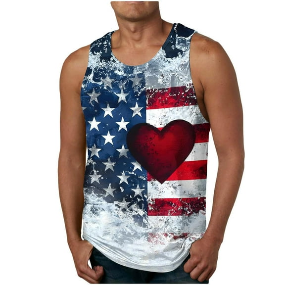 GERsome 4th of July Tank Tops for Men Summer Sleeveless Crew Neck Loose Fit Patriotic Tops American Flag Graphic Muscle Tees S-2XL