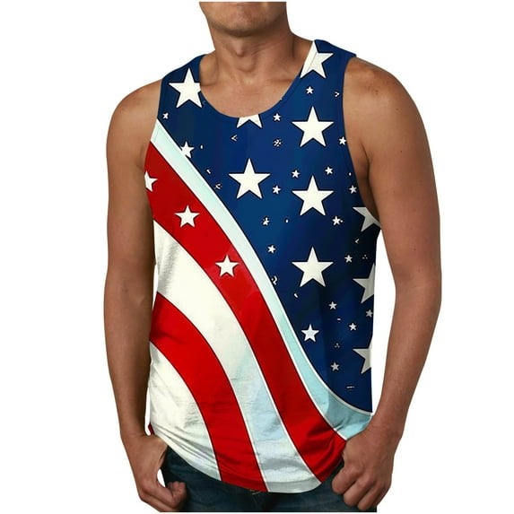 GERsome 4th of July Tank Tops for Men Summer Sleeveless USA Flag Stars Stripes Graphic Tees Loose Fit Gym Workout Muscle Tee M-6XL