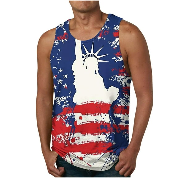 GERsome 4th of July Tank Tops for Men Summer Sleeveless USA Flag Stars Stripes Graphic Tees Loose Fit Gym Workout Muscle Tee M-6XL