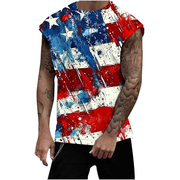 GERsome 4th of July Tank Tops for Men Summer Sleeveless USA Flag Stars Stripes Graphic Tees Loose Fit Workout Gym Muscle Tee S-3XL