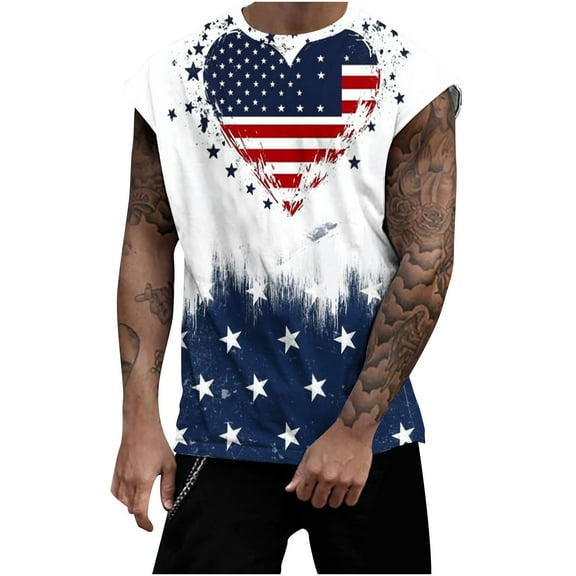 GERsome 4th of July Tank Tops for Men Summer Sleeveless USA Flag Stars Stripes Graphic Tees Loose Fit Workout Gym Muscle Tee S-3XL