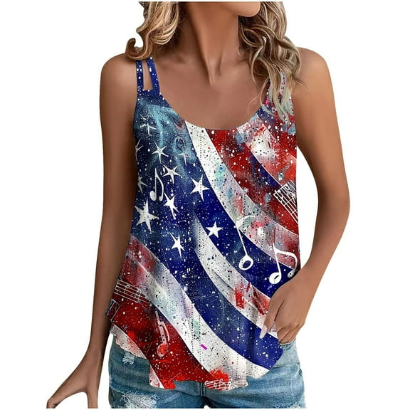 GERsome 4th of July Tank Tops for Women Summer American Flag Graphic Tees Crewneck Sleeveless Flowy Loose T-Shirts S-3XL