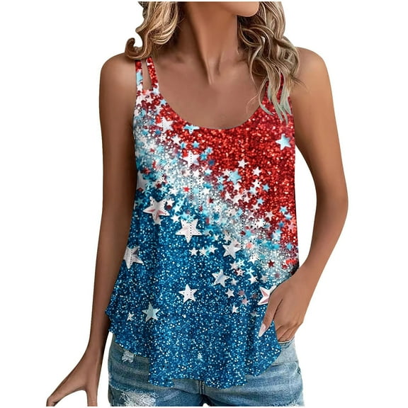 GERsome 4th of July Tank Tops for Women Summer American Flag Graphic Tees Crewneck Sleeveless Flowy Loose T-Shirts S-3XL