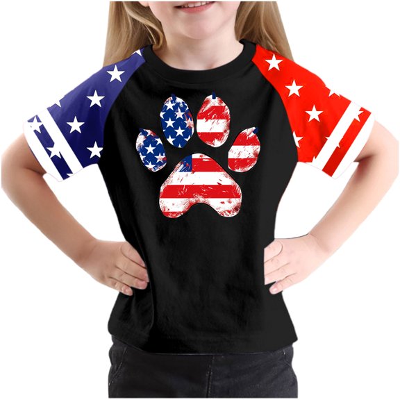 GERsome 4th of July Tops for Unisex Kids Short Sleeve Crew Neck Patriotic American Flag T Shirts Loose Fit Blouses Summer Tees, 11-12 Years