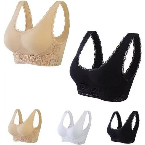 GERsome 5 Pack Assorted Color Sports Bras for Women Front Criss Cross Bras Side Buckle Lace Sports Bras Wireless Push Up Seamless Bra Full Coverage T-Shirt Bra