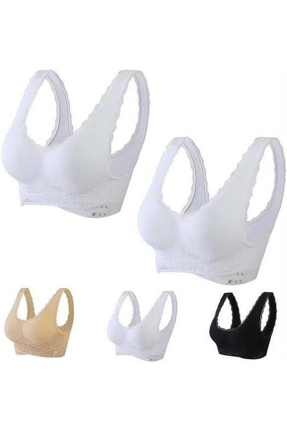 5 Pack Assorted Color Sports Bras for Women Front Criss Cross Bras Side Buckle Lace Sports Bras Wireless Push Up Seamless Bra Full Coverage T-Shirt Bra