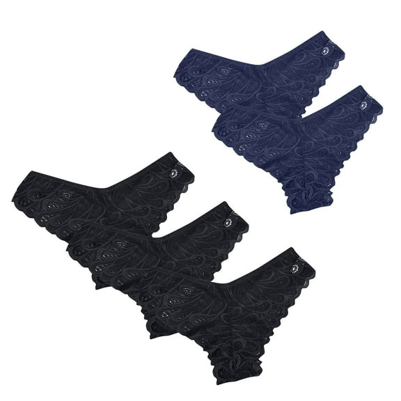 GERsome 5 Pack Lace Thongs for Women Low Rise Thongs Cheeky Panties Breathable Underwear Womens No Show Seamless Soft Underwear S-2XL