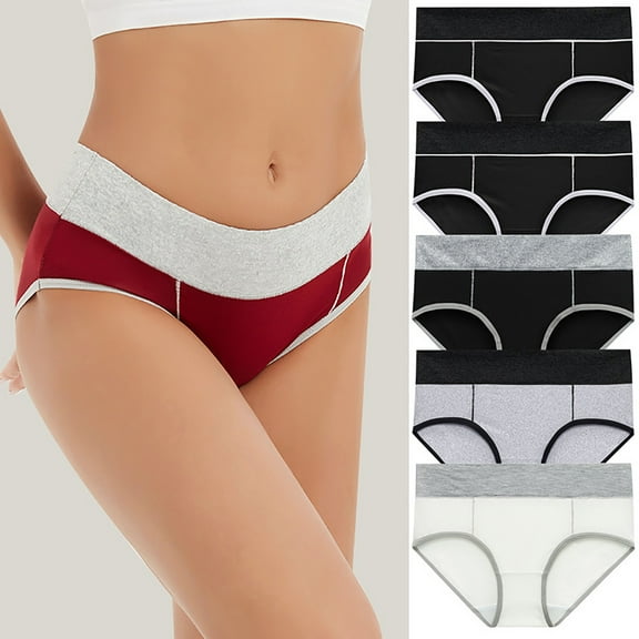 GERsome 5 Pack Women's Underwear Cotton Mid Rise Hipsters Full Coverage Panties Color Block Underwear M-5XL