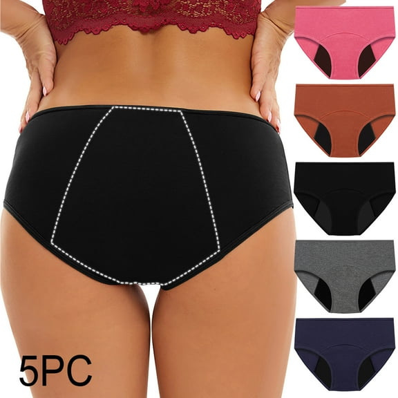 GERsome 5 Pack Womens Menstrual Period Panties Leak Proof Underwear Postpartum Protective Briefs S-5XL