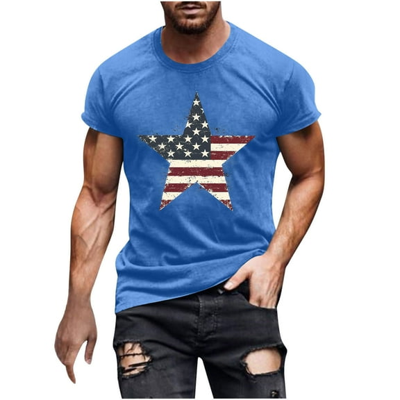 GERsome American Flag Patriotic T-Shirt for Men 4th of July Short Sleeve Crewneck Tops USA Flag Stars Stripes Graphic Tee M-3XL