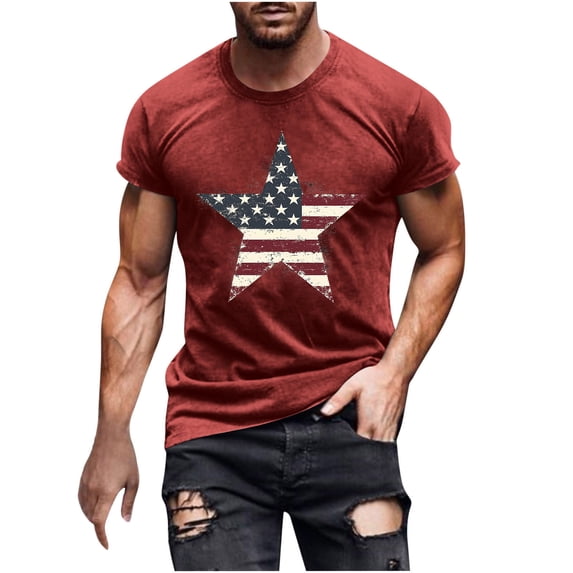 GERsome American Flag Patriotic T-Shirt for Men 4th of July Short Sleeve Crewneck Tops USA Flag Stars Stripes Graphic Tee M-3XL