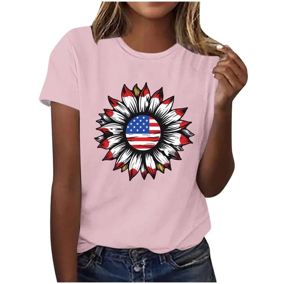 GERsome American Flag Patriotic T-Shirt for Women 4th of July Gift Shirt USA Flag Stars Stripes Graphic Short Sleeve Casual Loose Fit Tops S-3XL