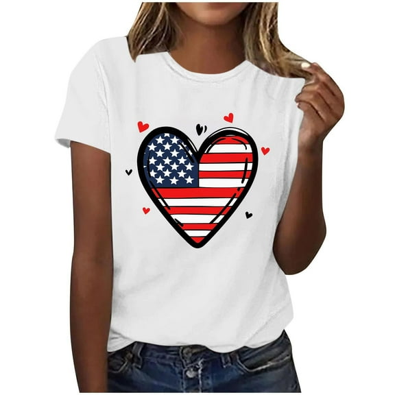 GERsome American Flag Patriotic T-Shirt for Women 4th of July Gift Shirt USA Flag Stars Stripes Graphic Short Sleeve Casual Loose Fit Tops S-3XL
