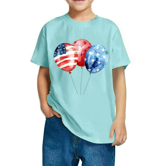 GERsome American Flag Patriotic T-Shirts for Boys Girls 4th of July Graphic Tee Unisex Kids Cotton Short Sleeve Crewneck Tops, 4-5 Years