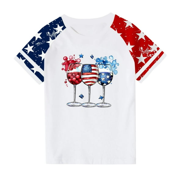 GERsome American Flag Shirts 4th of July T-Shirt for Kids Girls Boys Crew Neck Short Sleeve Tops USA Flag Graphic Patriotic Shirts Loose Fit Summer Tee, 5-6 Years
