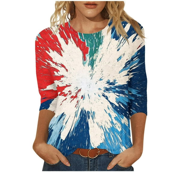 GERsome American Flag Shirts for Women 4th of July 3/4 Sleeve T Shirt Funny USA Graphic Tees Patriotic Casual Pullover Tops S-5XL