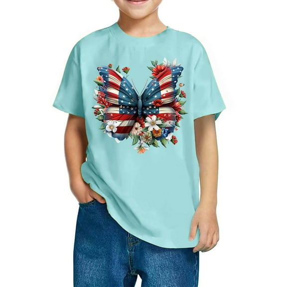 GERsome American Flag T-Shirts 4th of July Patriotic Short Sleeve Crewneck Color Block Tshirts for Unisex Kids Boys Girls, 3-4 Years