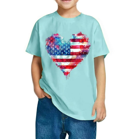 GERsome American Flag T-Shirts 4th of July Patriotic Short Sleeve Crewneck Color Block Tshirts for Unisex Kids Boys Girls, 5-6 Years