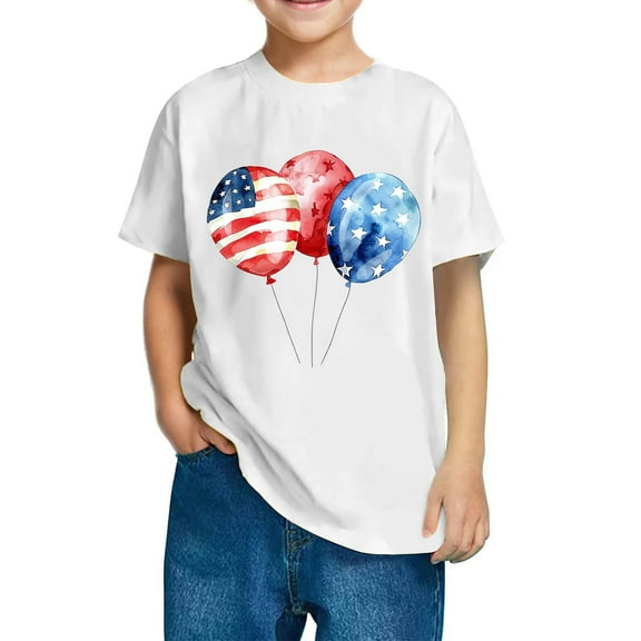 GERsome American Flag T-Shirts 4th of July Patriotic Short Sleeve Crewneck Color Block Tshirts for Unisex Kids Boys Girls, 9-10 Years