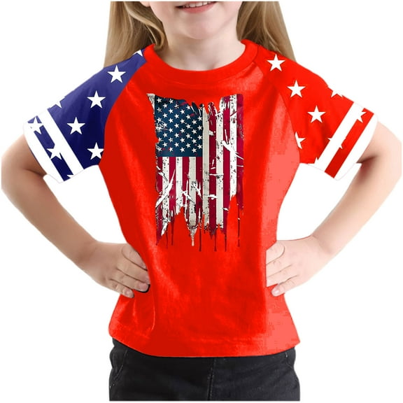 GERsome American Flag T-Shirts for Kids Girls Summer Shor Sleeve Crewneck Tshirts 4th of July Patriotic Tops USA Flag Stars Stripes Graphic Tee, 4-5 Years