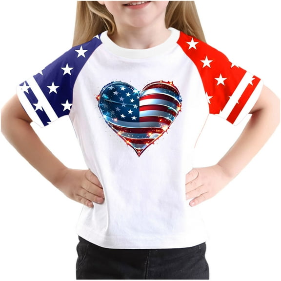 GERsome American Flag T-Shirts Short Sleeves Graphic Tee for Toddler Girls Boys, Unisex Kids Crewneck 4th of July Patriotic Tops, 11-12 Years