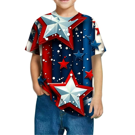 GERsome American Flag T-Shirts for Kids Girls 4th of July Patriotic Tops Summer Casual Short Sleeve Crewneck Graphic Tee, 3-4 Years