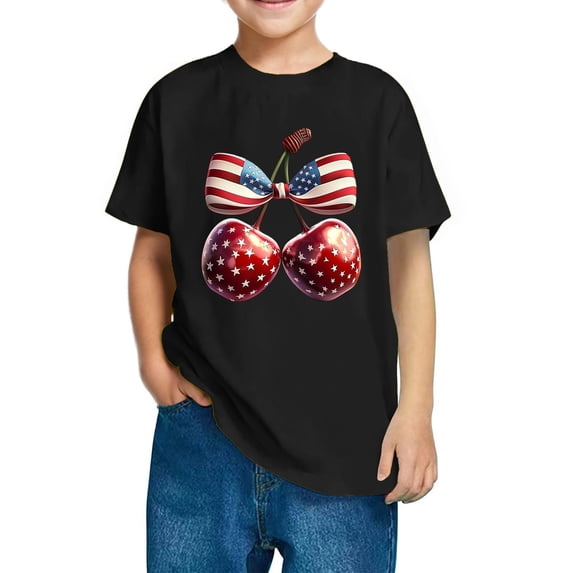 GERsome American Flag T-Shirts for Kids Girls 4th of July Patriotic Tops Summer Casual Short Sleeve Crewneck Graphic Tee Cotton, 5-6 Years