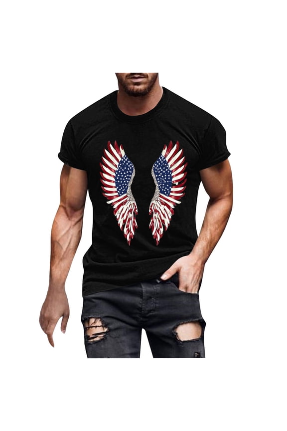 American Flag T Shirts for Men 4th of July Patriotic Tops Funny USA Flag Stars Stripes Graphic Crewneck Short Sleeve Tshirt M-5XL