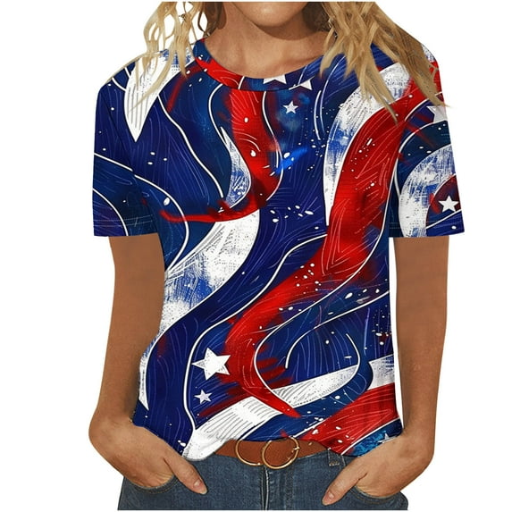 GERsome American Flag T-Shirts for Women Short Sleeve Crew Neck 4th of July USA Patriotic Graphic Tees Summer Loose Fit Pullover Tops S-2XL