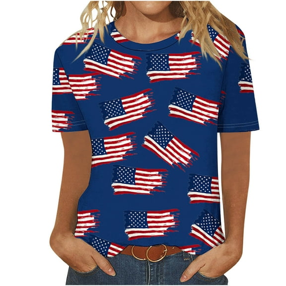 GERsome American Flag T-Shirts for Women Short Sleeve Crew Neck 4th of July USA Patriotic Graphic Tees Summer Loose Fit Pullover Tops S-2XL