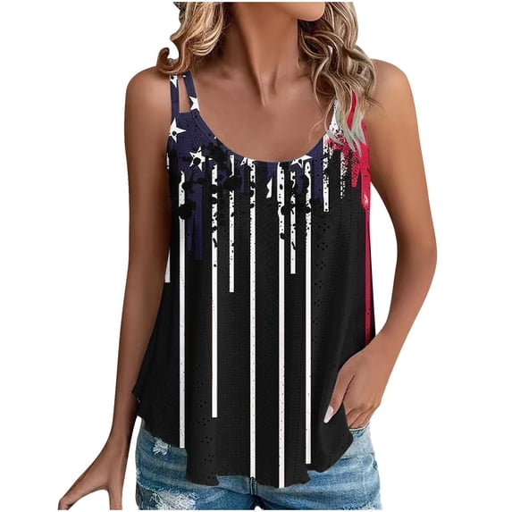 GERsome American Flag Tank Tops for Women 4th of July Sleeveless Crew Neck Tshirts USA Flag Stars Stripes Graphic Tees S-3XL