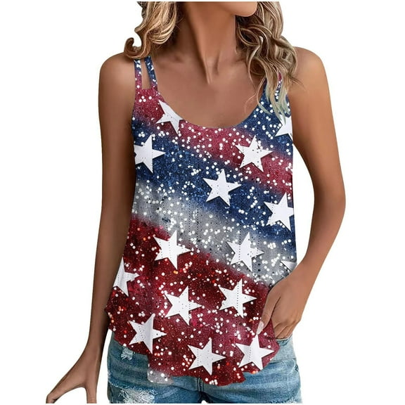 GERsome American Flag Tank Tops for Women 4th of July Sleeveless Crew Neck Tshirts USA Flag Stars Stripes Graphic Tees S-3XL