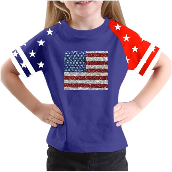 GERsome American Flag Unisex Kids Short Sleeve Tshirts 4th of July Patriotic Crew Neck Pullover Tops USA Star Stripes Tshirts for Boys Girls, 3-4 Years
