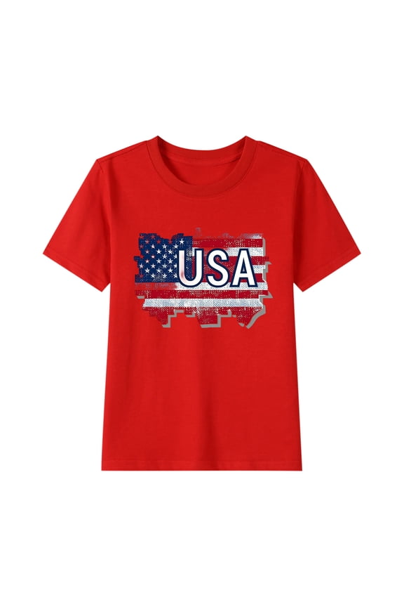 American Flag Unisex Kids Short Sleeve Tshirts 4th of July Patriotic Crew Neck Pullover Tops USA Star Stripes Tshirts for Boys Girls, Sizes 12-13 Years