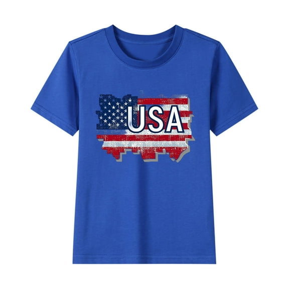 GERsome American Flag Unisex Kids Short Sleeve Tshirts 4th of July Patriotic Crew Neck Pullover Tops USA Star Stripes Tshirts for Boys Girls, Sizes 2-3 Years