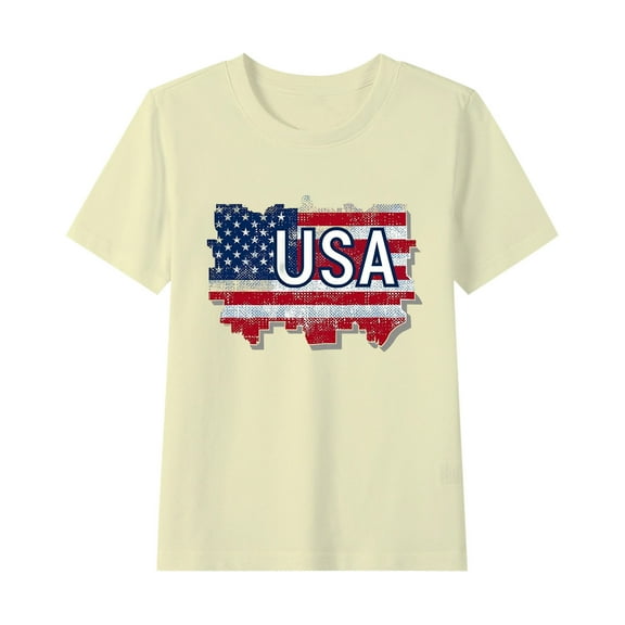 GERsome American Flag Unisex Kids Short Sleeve Tshirts 4th of July Patriotic Crew Neck Pullover Tops USA Star Stripes Tshirts for Boys Girls, Sizes 2-3 Years