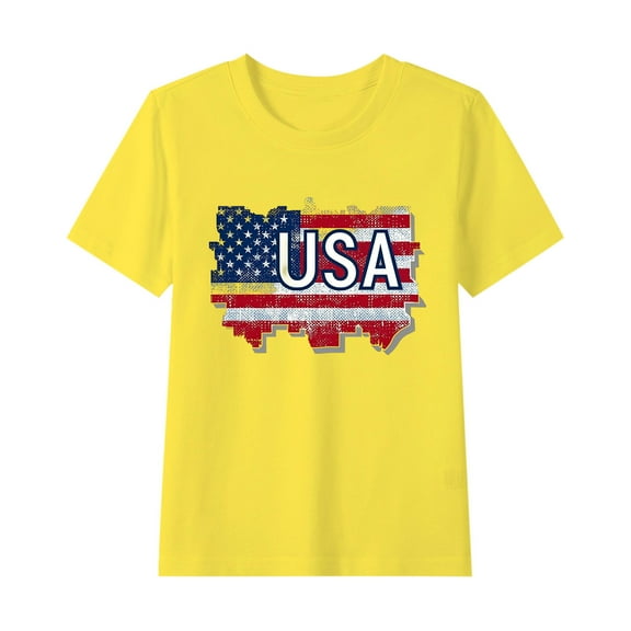 GERsome American Flag Unisex Kids Short Sleeve Tshirts 4th of July Patriotic Crew Neck Pullover Tops USA Star Stripes Tshirts for Boys Girls, Sizes 5-6 Years