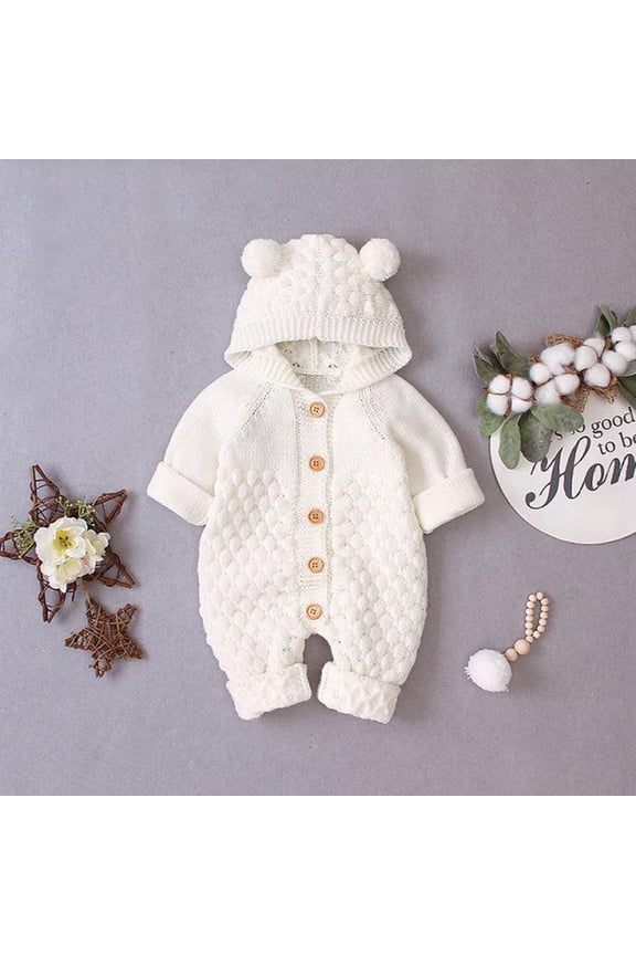 Baby Boy Girl Knitted Romper Outfits Infant Hoodie Sweater Bear Jumpsuit Overalls One-piece Bodysuit Outerwear