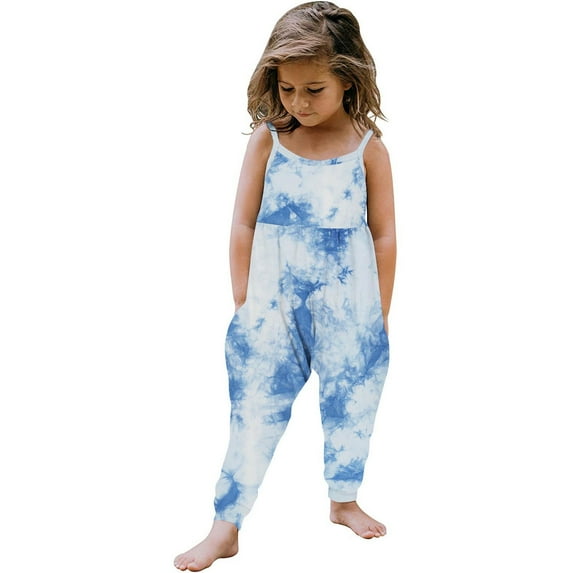 GERsome Baby Cute Summer Jumpsuits for Girls Kids Backless Harem Spaghetti Straps Romper Jumpsuit Toddler Pants for 1-6 Years Baby(Size 2-3 Years/13#Blue M)