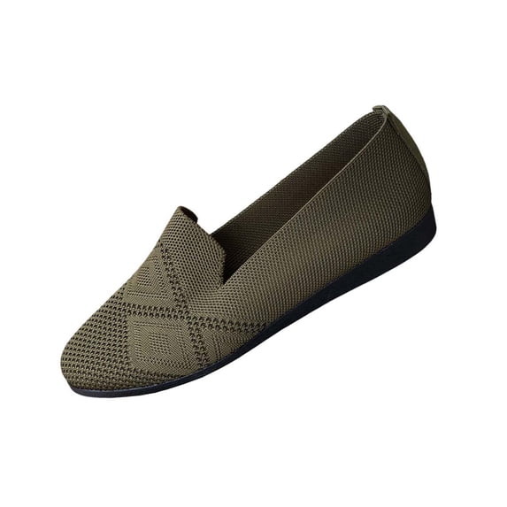 GERsome Ballet Flats Shoes for Women Closed Round Toe Comfort Knit Slip-On Dress Shoes for Casual Work, Army Green Size 9.5