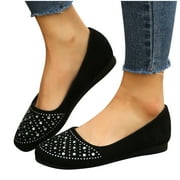 GERsome Ballet Flats for Women Closed Round Toe Dress Shoes Comfort Slip-On Casual Work Flats Shoes, Black Size 9.5