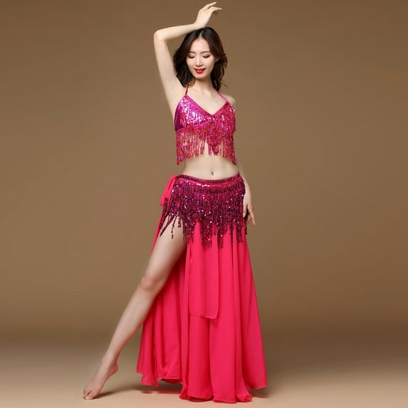 GERsome Belly Dance Sequin Tassel Skirt Hip Scarf Belt Mini Skirt Festival Rave Clothing for Women