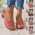 thumbnail image 1 of GERsome Block Heels Sandals for Women Low Platform Open Toe Slingback Slip On Summer Vacation Beach Sandals, Red Size 5.5, 1 of 8