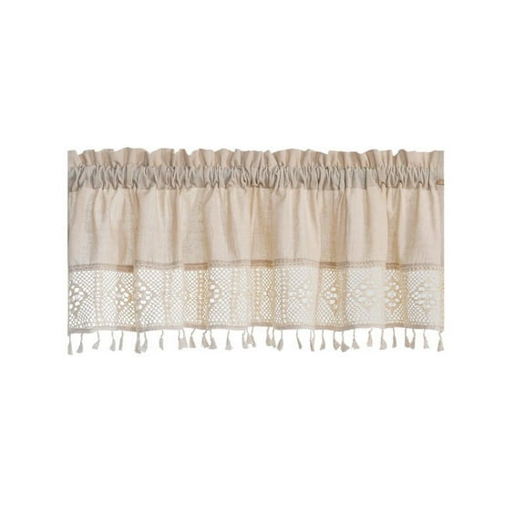 GERsome Boho Tassel Curtain Valance for Kitchen Cabinet Farmhouse Curtain Tiers for Room Divider Bathroom Rod Pocket Rustic Light Filtering Cafe Curtains for Home Decor 1 Panel