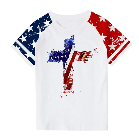 GERsome Boys American Flag T Shirts 4th of July Short Sleeve Crewneck Tee Shirts for Girls Summer Unisex Kids Patriotic T-Shirts, 3-4 Years