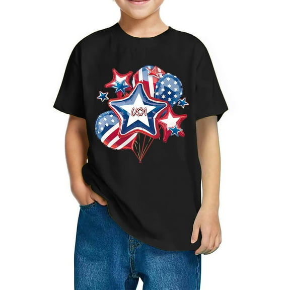 GERsome Boys Girls 4th of July T-Shirts Unisex Kids Cotton Crew Neck Short Sleeve Tops American Flag Graphic Patriotic Tshirts Loose Fit Summer Tee, 5-6 Years